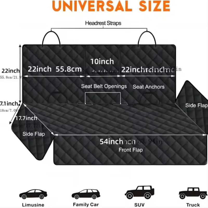 Dog Rear Seat Cover Waterproof Armrest Zipper Access