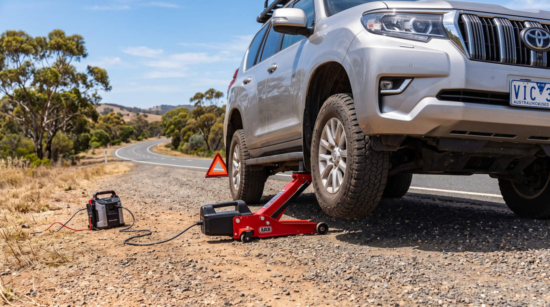 5-ton electric hydraulic car jack kit with 12V power, air compressor and LED lights