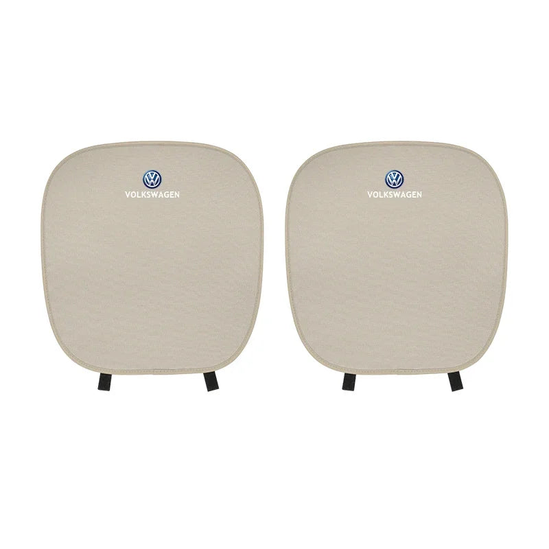 VW Ice Silk Headrest Cover Beige Two Piece Set White Background