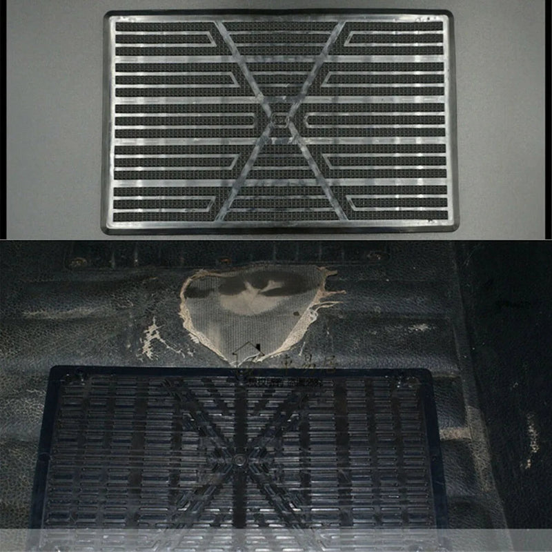 Metal drain cover with a heart-shaped hole on a dark background