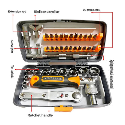 38-in-1 Socket Wrench Ratchet Screwdriver Set Portable Tool Kit