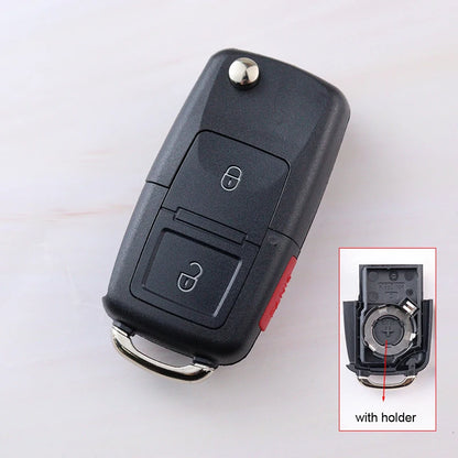 Black car key fob with a close-up inset showing the battery compartment on a white background.