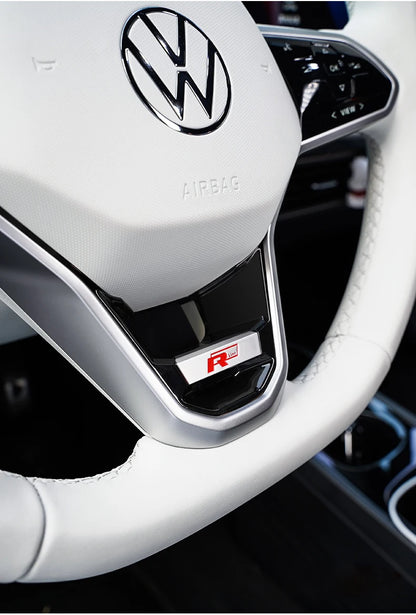 VW R Line Steering Wheel Logo Cover Red and Black Comparison