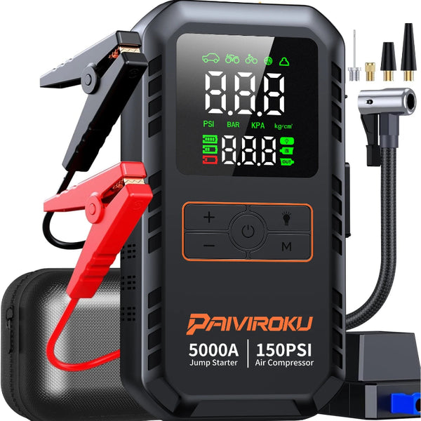 Jump Starter 4 in 1, Air Compressor 150PSI 12V 12000mAh Power Bank
