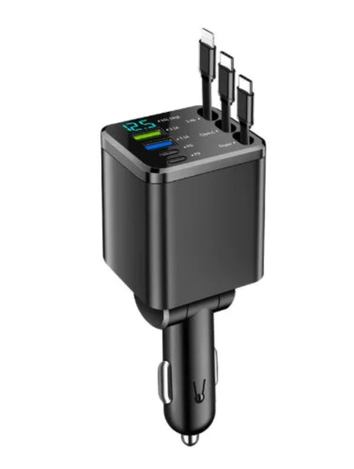 Retractable Car Charger 3 Type C iPhone Android 5 in 1