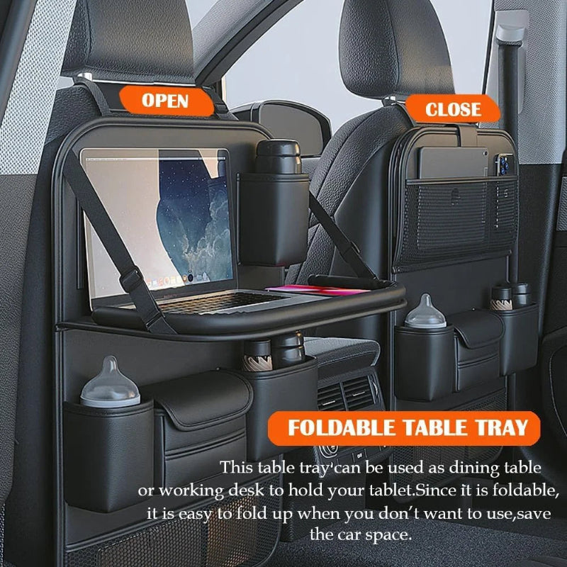 Backseat Organizer Fold Down Table Tablet Holder