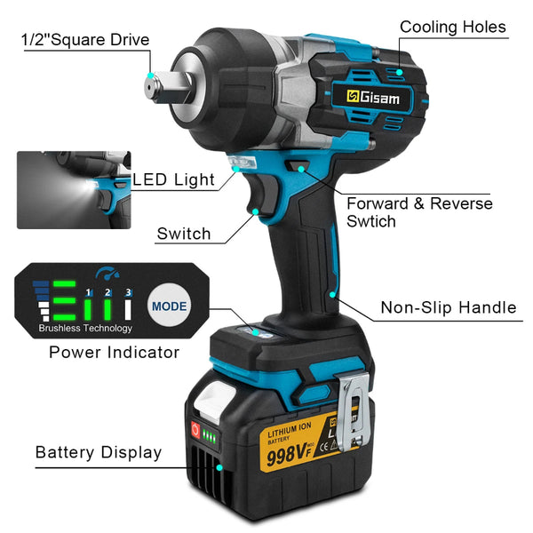 Impact Wrench Gisam with Makita 18V Battery Compatible