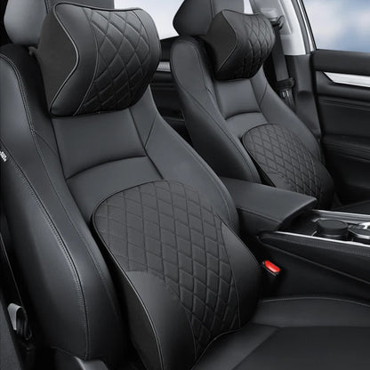 Car Headrest Lumbar Support Cushion Memory Foam PU Leather Brown