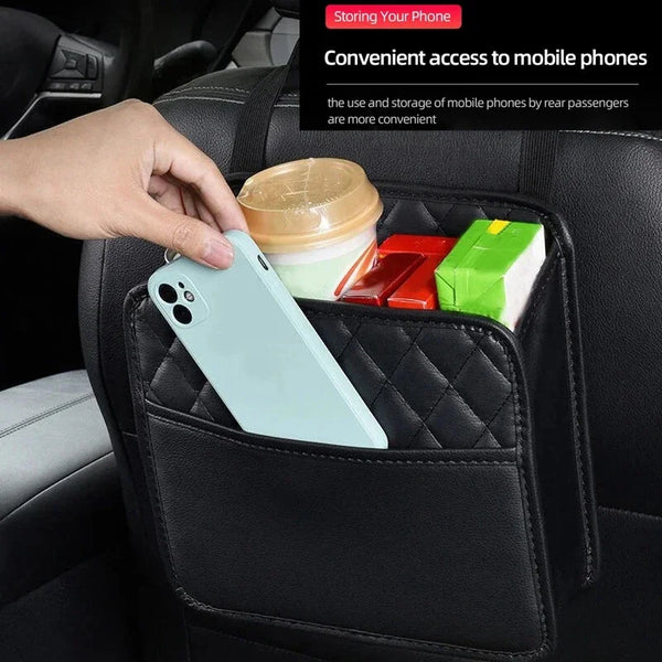 Multifunctional Leather Car Seat Organizer with Garbage Bag