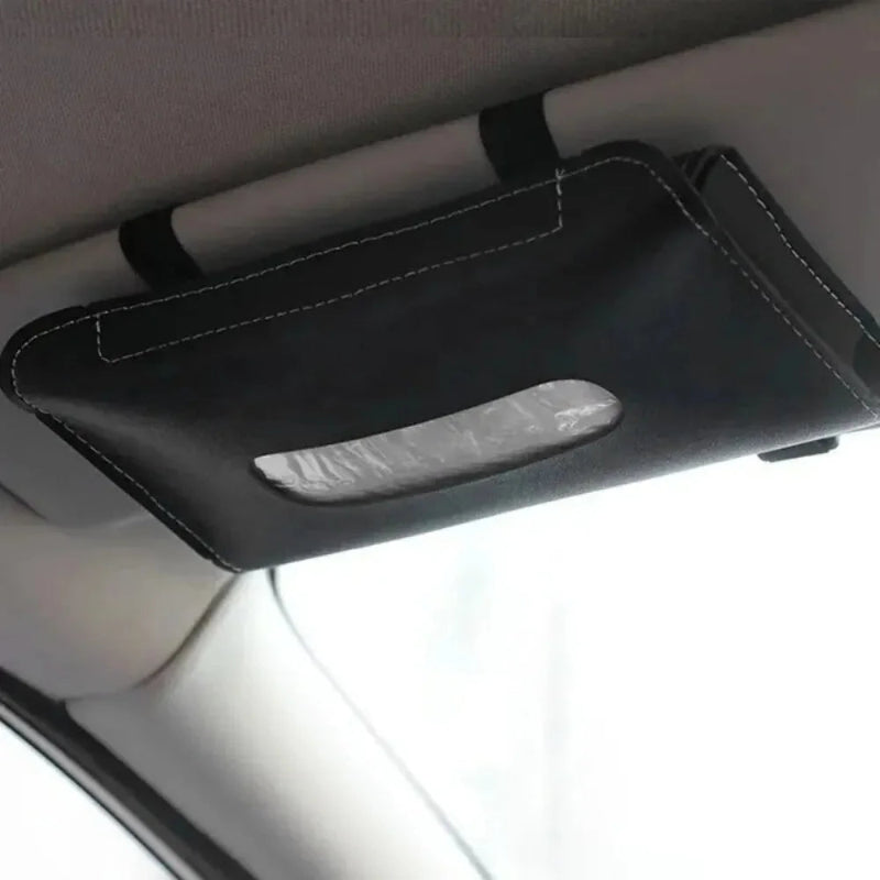 PU Leather Car Hanging Tissue Holder – Elegant Black Tissue Box Organizer