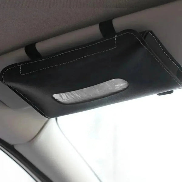 PU Leather Car Hanging Tissue Holder Elegant Black Tissue Box Organizer