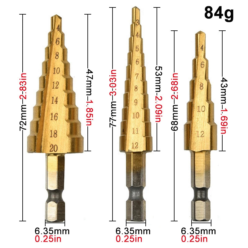 Titanium Step Drill Bit Graduated Hole Sizes