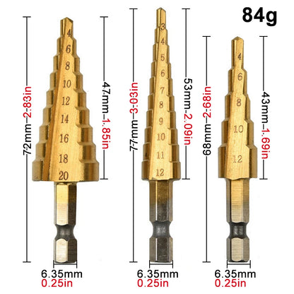 Titanium Step Drill Bit Graduated Hole Sizes