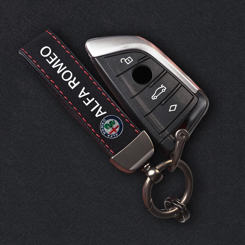 Valve Caps with Suede Keychain Alfa Romeo