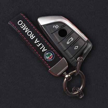 Valve Caps with Suede Keychain Alfa Romeo