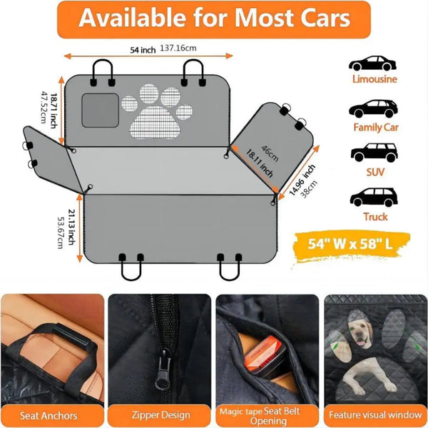 Waterproof Dog Car Seat Hammock with Mesh Window