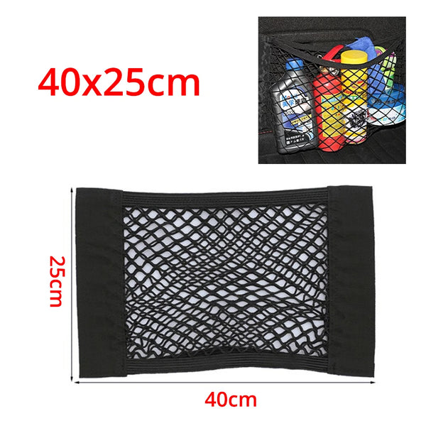 Car Trunk Organizer Net with Elastic Mesh Storage Pocket with Magic Sticker