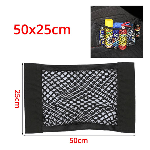 Car Trunk Organizer Net with Elastic Mesh Storage Pocket with Magic Sticker