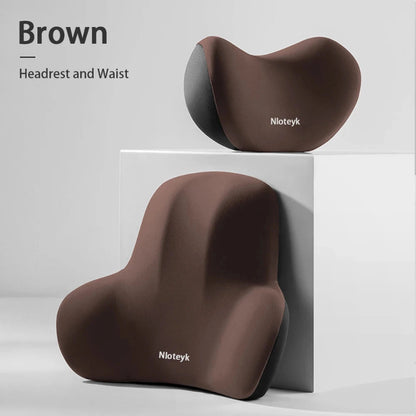 Memory Foam Car Headrest Pillow Brown Waist Lumbar Support