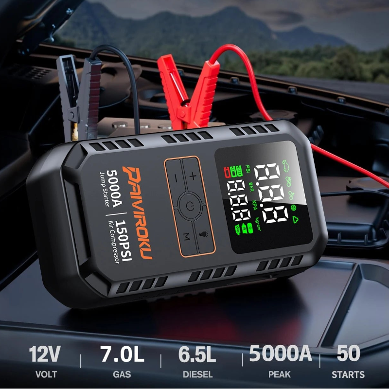 4 in 1 Car Jump Starter Air Compressor SOS Display Panel