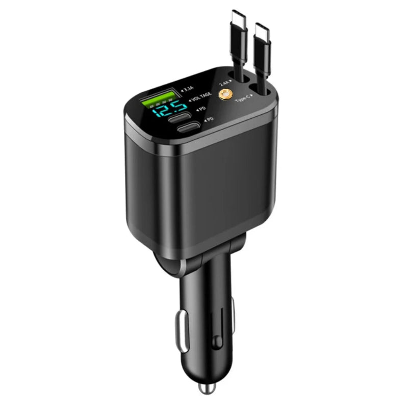 5 in 1 Car Charger USB C PD Dual Type C Retractable Cable