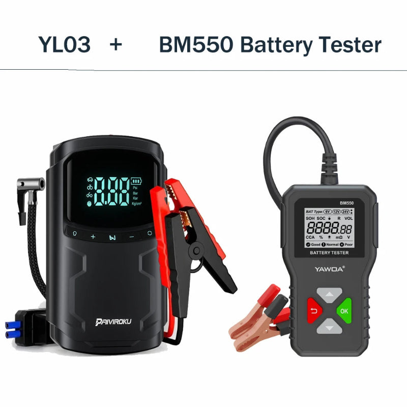 Car Jump Starter 12V 150PSI Inflator Side View Clamps
