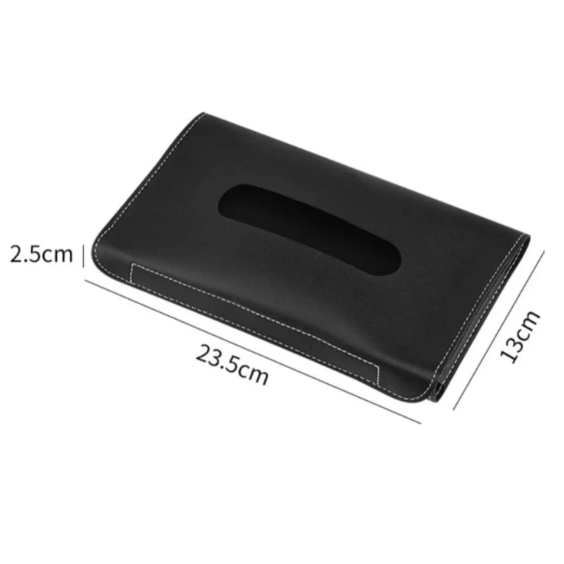PU Leather Car Hanging Tissue Holder – Elegant Black Tissue Box Organizer
