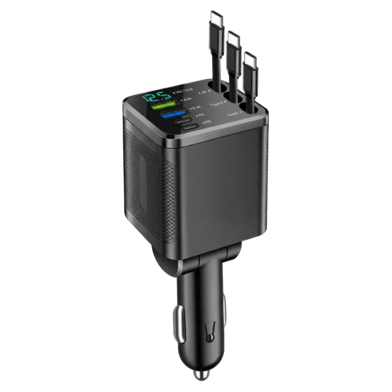 5 in 1 Retractable Car Charger USB A Plus C Light Cable