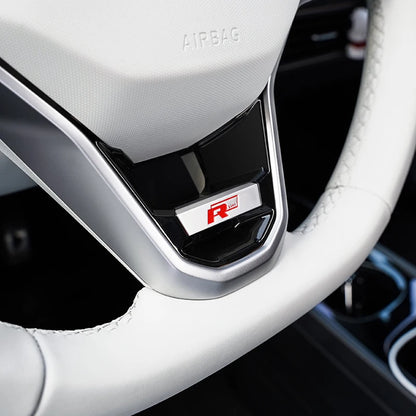 Car Steering Wheel R Logo Badge on White Airbag Cover VW