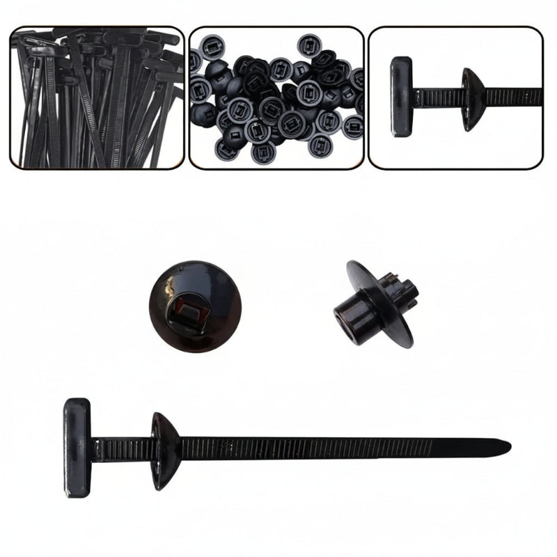 Nylon Cable Ties with Mount Button Pin 100 Set Pack Shot