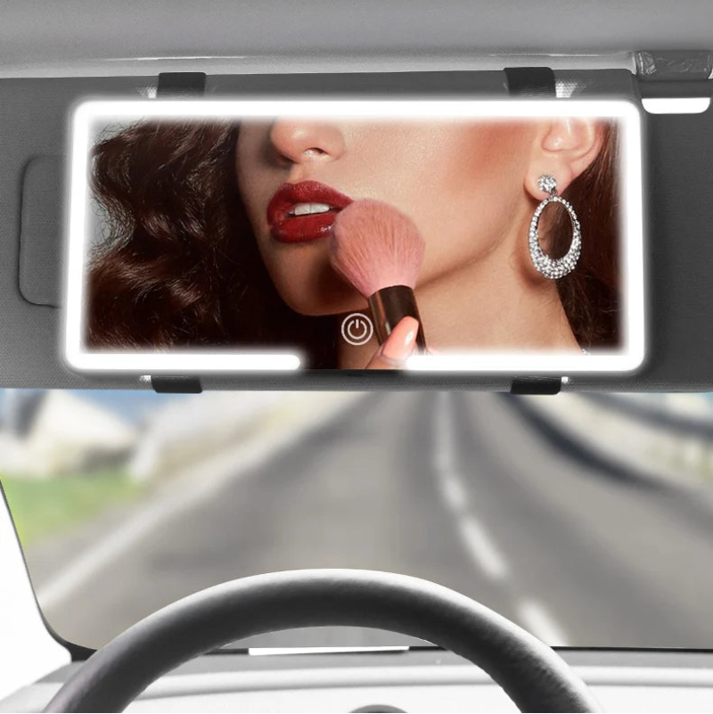 LED Car Makeup HD Mirror Sun Visor Hanging Mirror USB Rechargeable Touch Dimmable