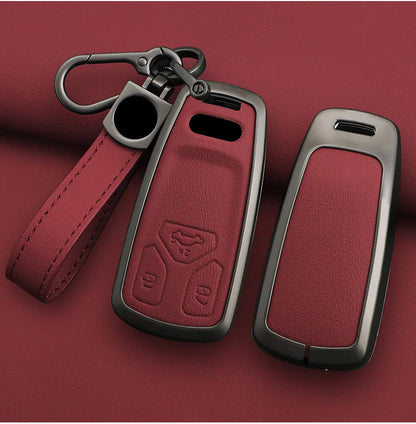 Red car key fob with keychain on a red background