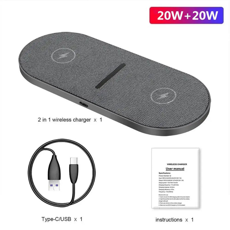 Wireless Charger Dock (Phone + Earbuds) Type-C 2-in-1 