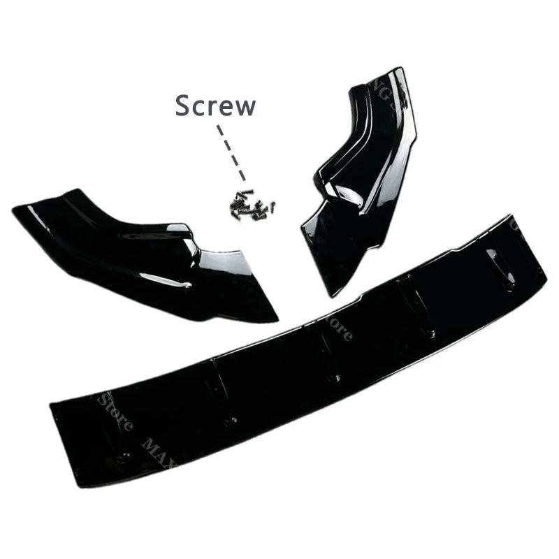 Black car spoiler with a screw on a white background
