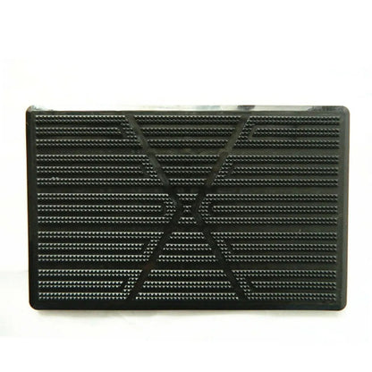 Black textured rectangular object on a white background