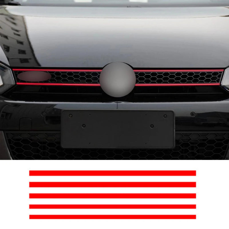 Car front grille with red accent strip and American flag design overlay