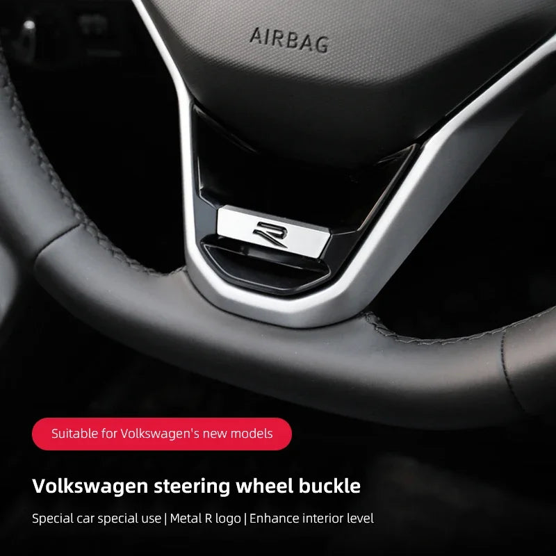 Volkswagen Steering Wheel Metal R Logo Badge Interior View