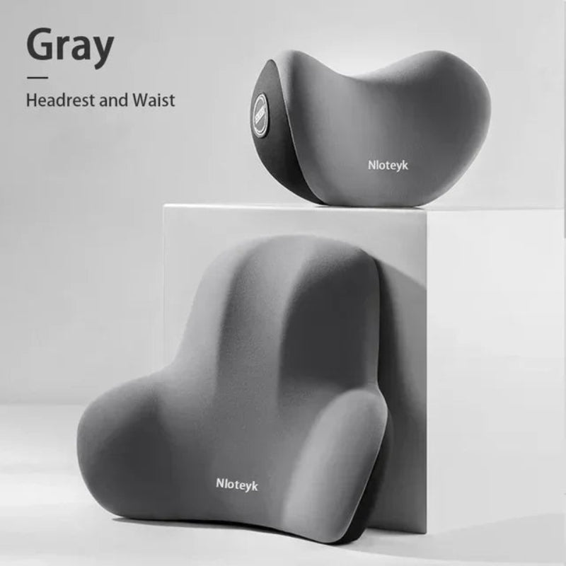 Memory Foam Car Headrest and Lumbar Support Pillow Set, Ergonomic Neck + Back Cushion