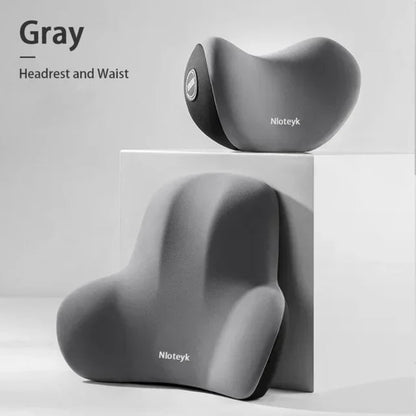 Memory Foam Car Headrest and Lumbar Support Pillow Set, Ergonomic Neck + Back Cushion
