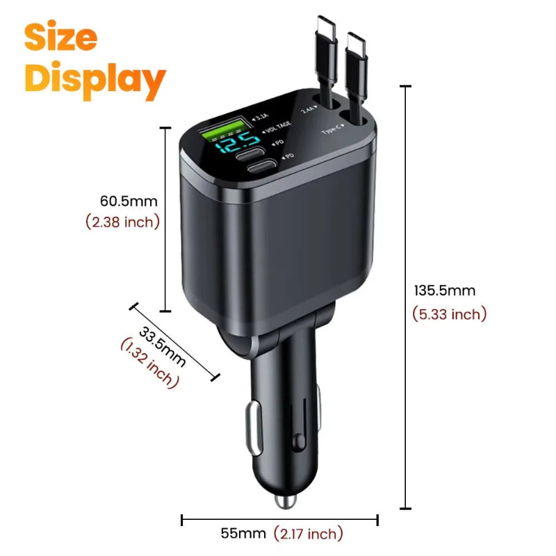 5 in 1 Retractable Car Charger 150W All Variant Options View
