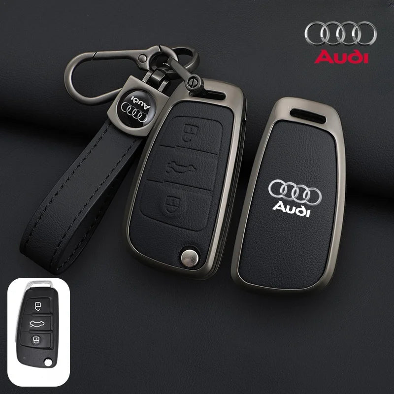 Audi car key fob with keychain on a dark background