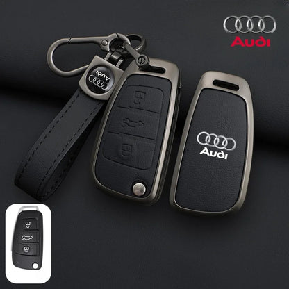 Audi car key fob with keychain on a dark background