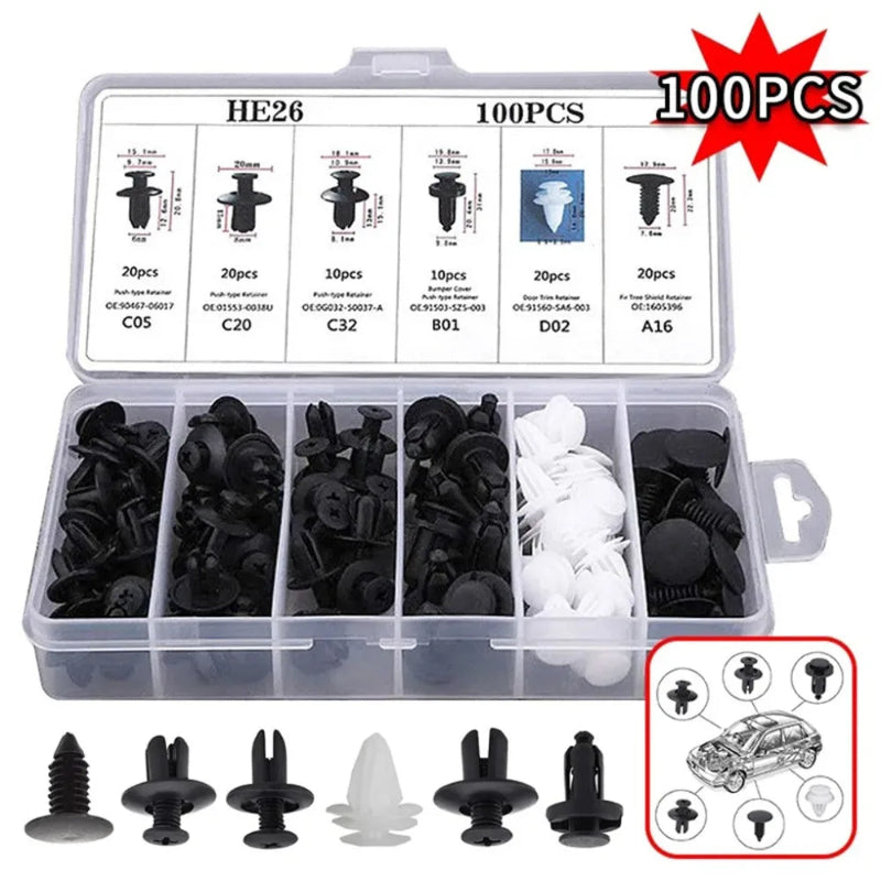 Car Fastener Clip Set Fender Bumper Door Trim 50 Piece Box