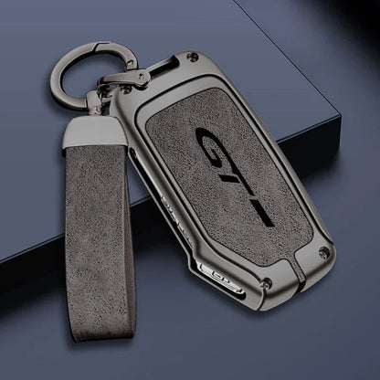 Kia Key Case Cover Premium Zinc Alloy Leather Grey Brown Set