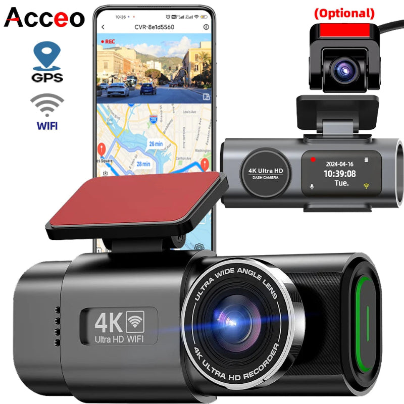 Dash Cam 4K UHD Car DVR WiFi GPS 24H Parking Front View