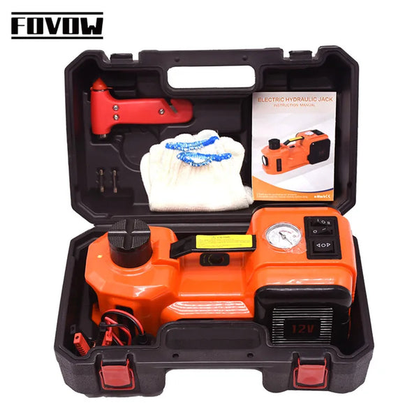 Electric Hydraulic Floor Jack 5 Ton 12V Tire Inflator and LED 3 in 1