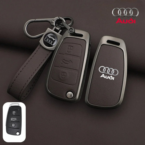 Luxury Zinc Alloy & Leather Key Fob Case for Audi