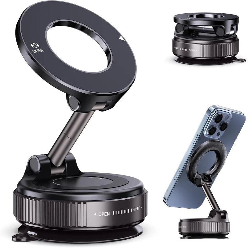 Magnetic Suction Cup Phone Mount for MagSafe 360° Adjustable Foldable Pocket Size Car Holder