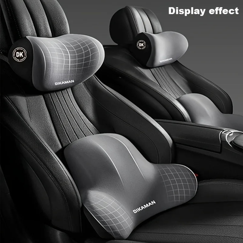 Memory Foam Car Headrest and Lumbar Support Pillow Set Black