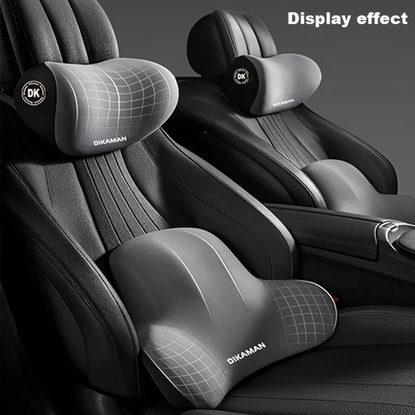 Car Pillow Headrest and Lumbar Support Set, Ergonomic Neck + Back Cushion